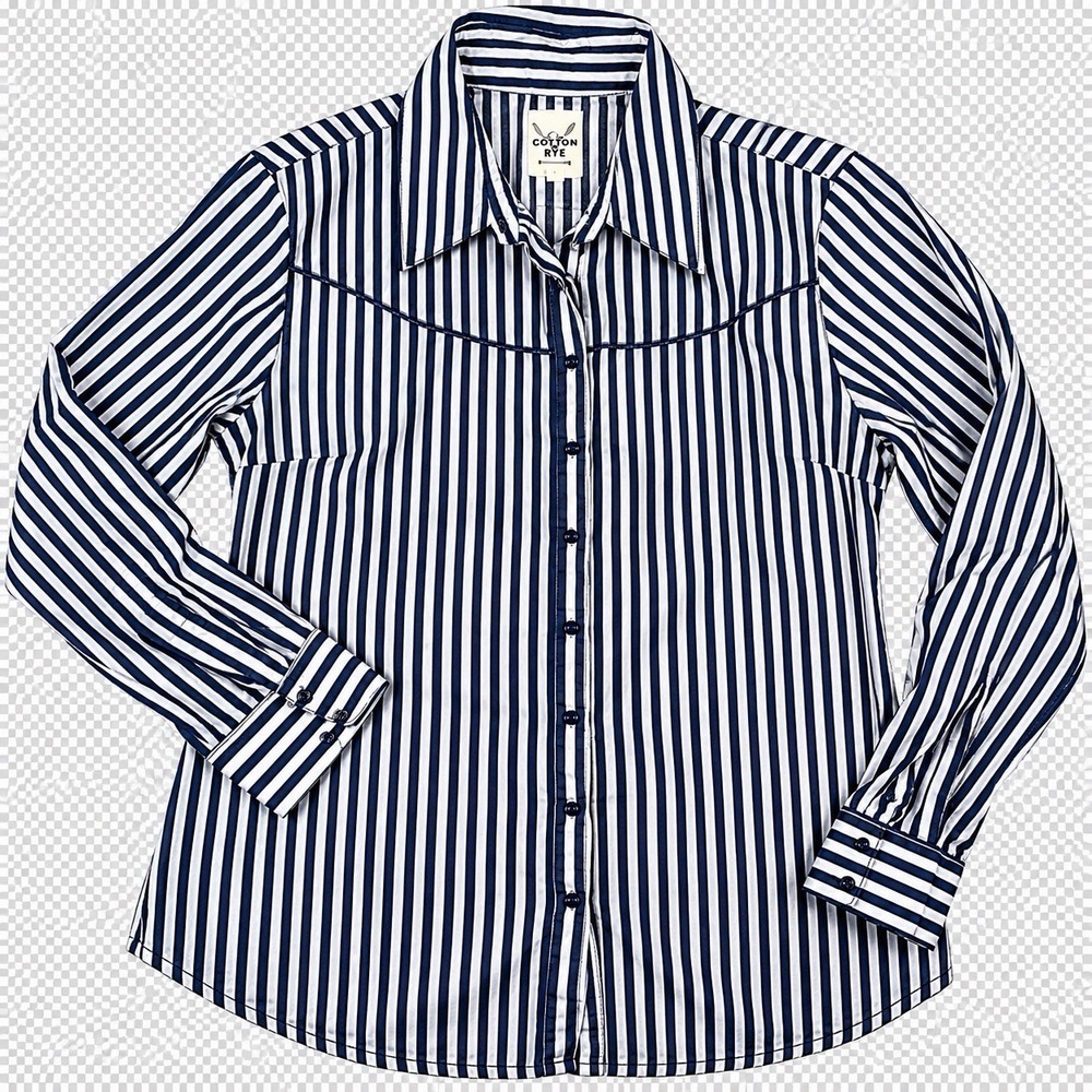 cotton rye snap button shirt striped navy xl womens